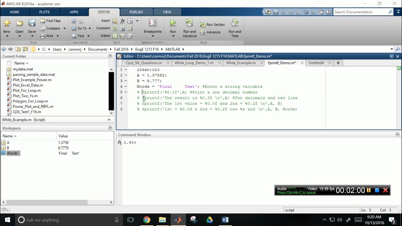 MatLab fprintf Intro - YouTube