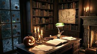 A Candlelit Study by the Fire on a Rainy Halloween Night | Dark Academia Piano for Reading & Study