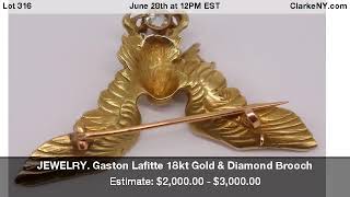 JEWELRY. Gaston Lafitte 18kt Gold & Diamond Brooch