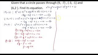 Finding circle equation which passes through 3 given points
