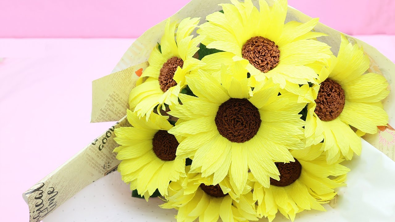 How To Make Sunflower Paper Flower From Crepe Paper YouTube