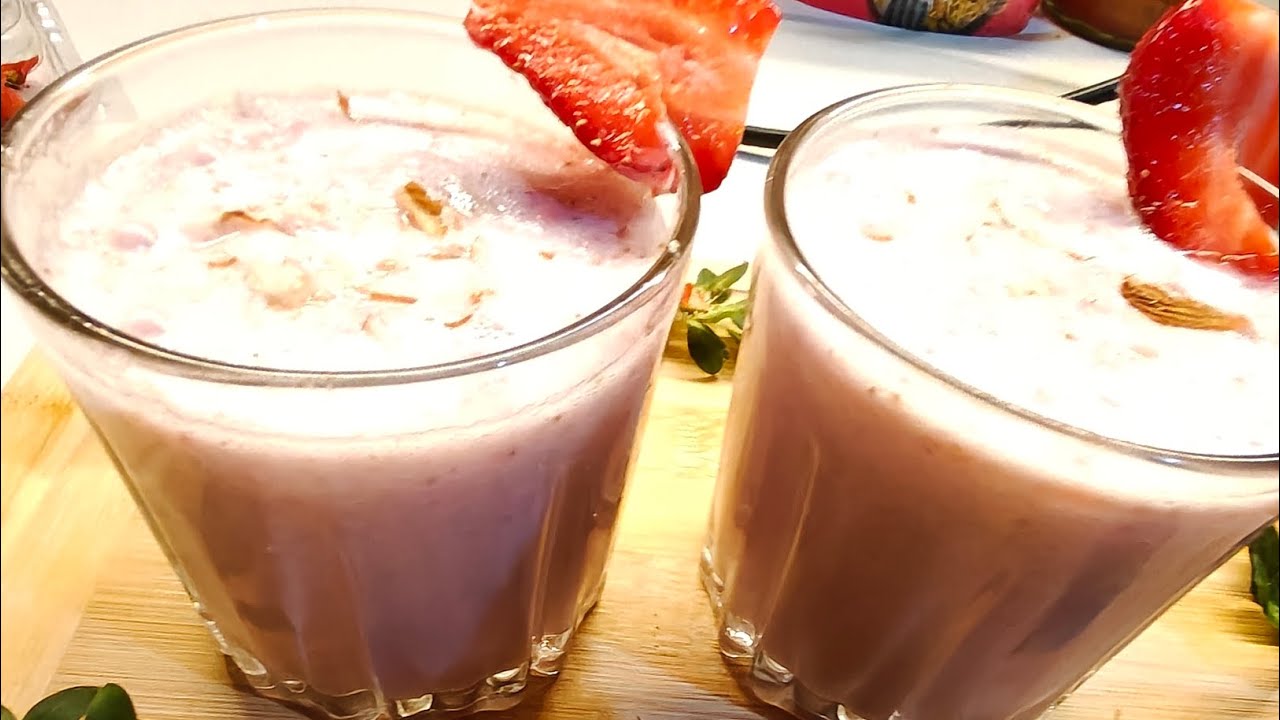 #creamy strawberry 🍓 milkshake# दो मिनट में तैयार स्ट्रॉबेरी मिल्क शेक #yummy#cooking  #quickrecipe
