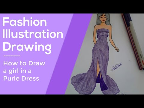 Purple dress drawing | How to Draw a Girl in a Beautiful dress ...