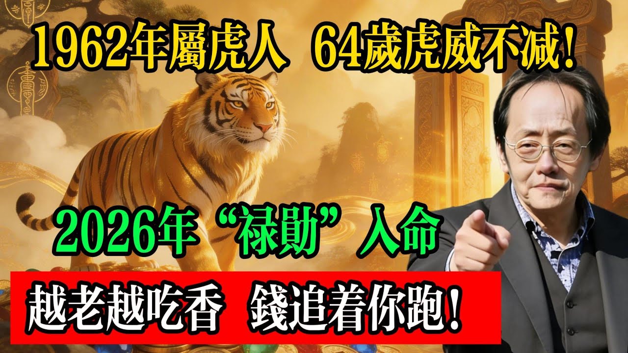 1962年屬虎人：64歲虎威不減！2026年“祿勛”入命，越老越吃香，錢追著你跑！#倪海厦 #屬虎運勢 #1962壬寅虎 #2026丙午年 #祿勳星 #水火既濟 #生肖運勢 #易經命理