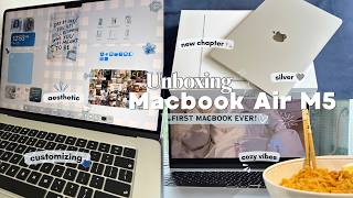 My First MacBook Air M5 💻| Aesthetic Unboxing, Customisation & Widget Setup | Blue theme 💙🦋