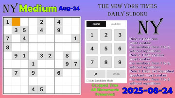 The New York Times Daily Sudoku 2025-08-24 Medium