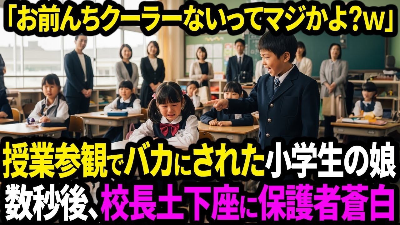 「お前の家、クーラーないってマジかよ？ｗ」とバカにされ泣きそうになった小学生の娘。だが数秒後、校長が参観中に土下座した…父親の正体に保護者真っ青【面白きかな人生】