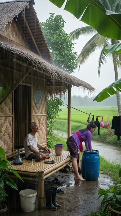 menikmati suasana hujan deras dan alam pedesaan tenang #nature #relaksasi #hujanderas #asmr