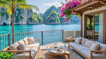 ☕Smooth Jazz In Luxury Cabin Overlook Calm Sea Start A Peaceful Day | Positive July Jazz for Relax