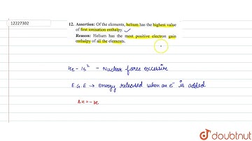 Assertion: Of the elements , helium has the highest value of first ionisation