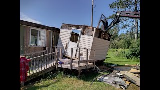 Mobile home restoration ends. THE GUEST HOUSE build begins. Tearing down the mobile home entry.