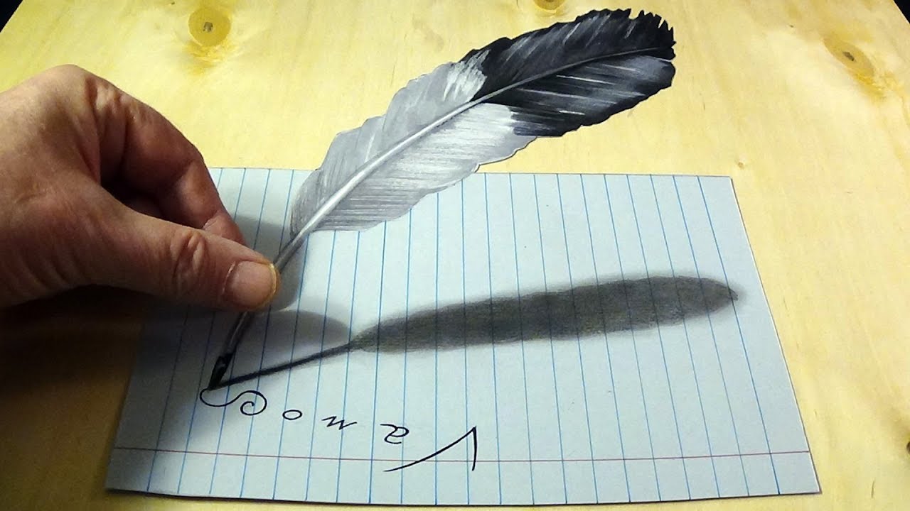 ⁣It's possible? - Trick Art on line paper - Drawing FEATHER illusion - by Vamos