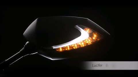 Lucifer dual LED motorcycle mirror turn signal, position light, day light, at night, total darkness