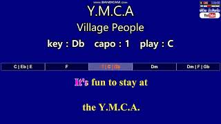 Video thumbnail of "Y.M.C.A - Village People (Karaoke & Easy Guitar Chords)  Key : Db  Capo : 1"