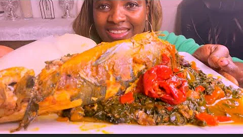 African Food mukbang/ mackerel Fish + vegetable soup with fufu/ mukbang bang/eating soft sounds