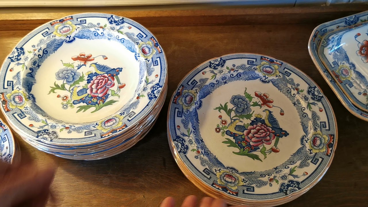 Antique Masons Ironstone Blue Pheasant Dinner Service.