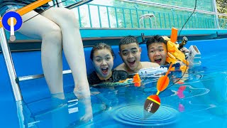 GO SWIMMING NERF GUNS UNDERWATER IN POOL | Action Nerf War