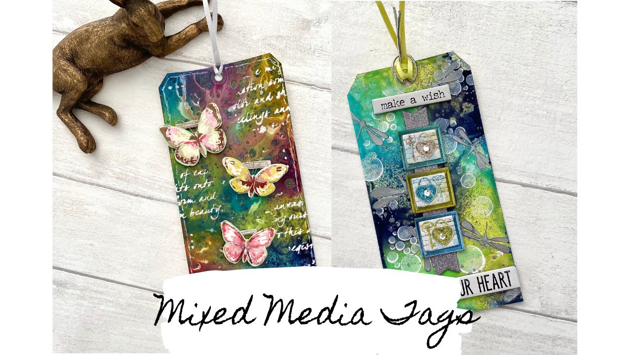 Mixed Media Tags with acrylic sprays-Use Your stash! EASY - YouTube