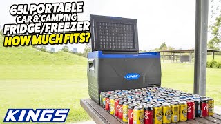 adventure kings 65l portable car & camping fridge/freezer - how much fits?