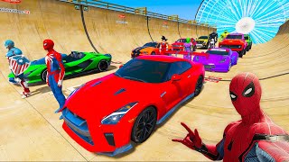 SPIDERMAN Epic New Mega Ramp Challenge Cars and Monster Trucks! SuperHero Hulk Goku Venom – GTA 5