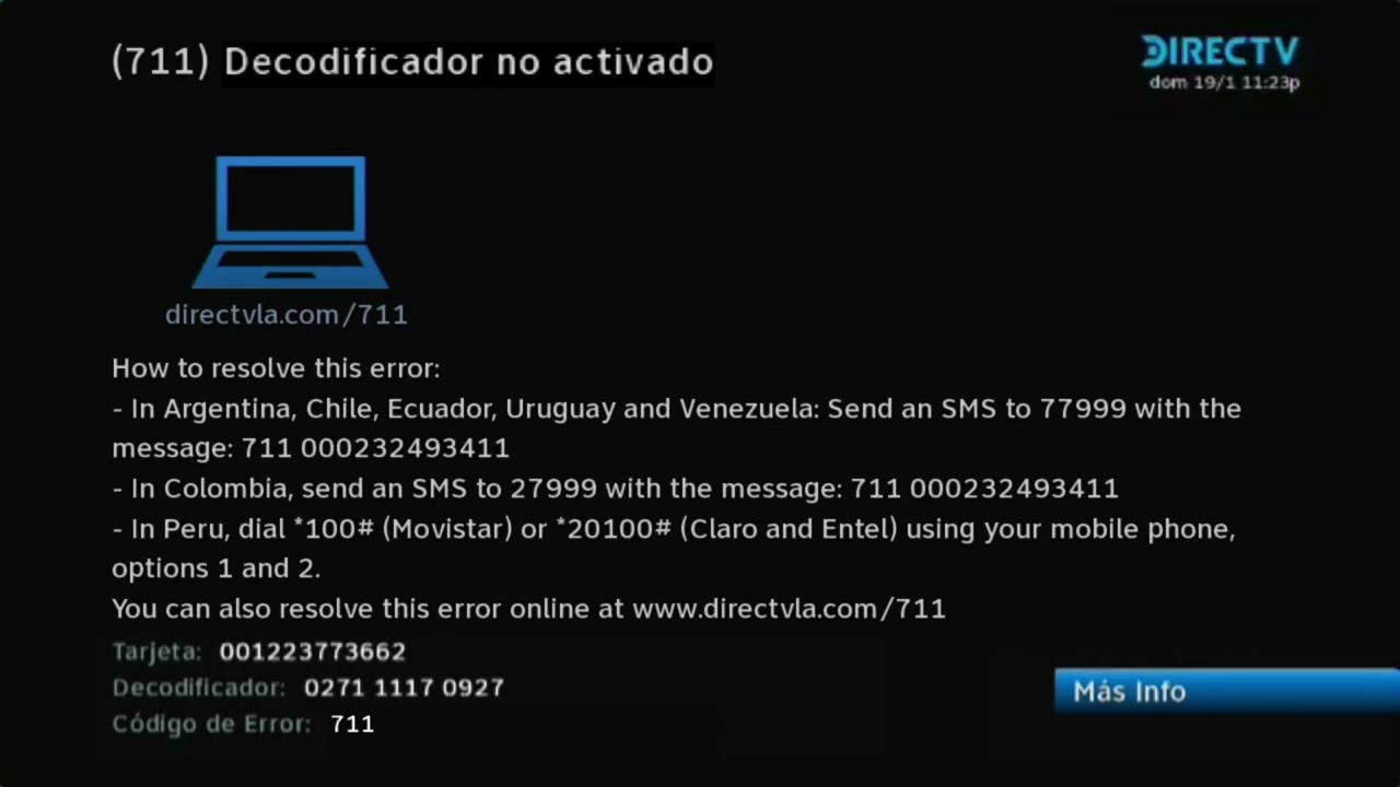 Código de Error 711 Decodificador no activado De DirecTV LA 2018