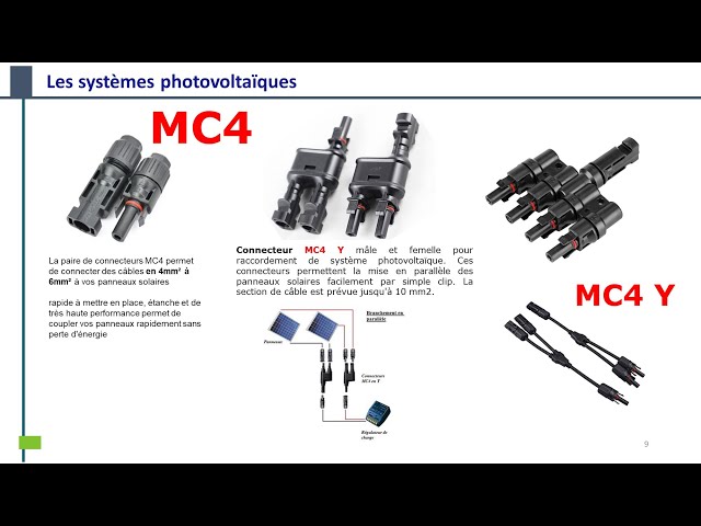 Câblage ou Branchement des panneaux photovoltaïques (PV): Câbles et  Connecteurs MC4/mc4 T/mc4 y 