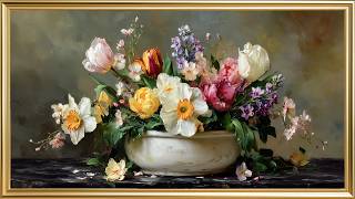 Luxury Spring Flowers Oil Painting | Tulips, Daffodils & Blossoms | 4K Frame TV Art screenshot 5