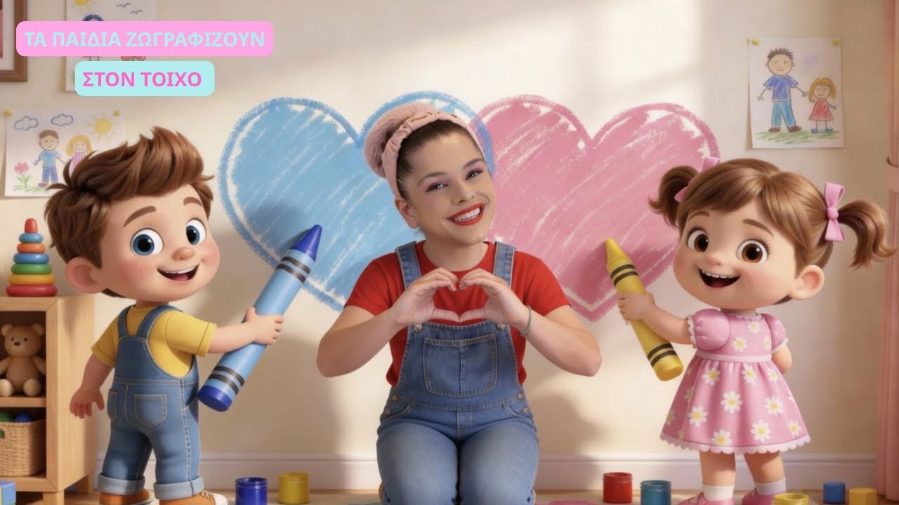 Τα παιδιά ζωγραφίζουν στον τοίχο Ελληνικά παιδικά τραγούδια Διαφορετικότητα αγάπη για παιδιά 