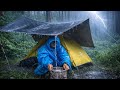Solo Camping in EXTREME RAIN & STRONG WIND ⛈️ | Heavy Rain Sounds on Tarp