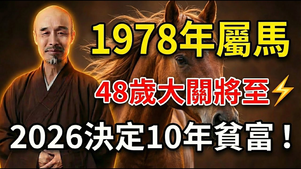 1978年屬馬人，戊午之命！2026年48歲大關將至，這一年決定你未來十年的貧富！生肖馬必看！#1978屬馬 #屬馬 #生肖馬2026運勢 #本命年 #2026生肖馬運勢 #戊午馬 #1978年生肖馬
