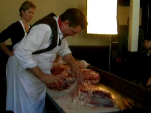 Dario Cecchini doing a butchery demo at nopa in Sa...