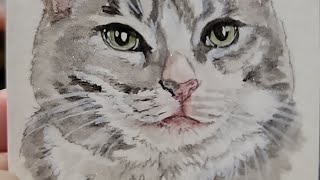 Bella Grey Tabby Cat Artwork Watercolor Pet Portrait Painting Process How-To Tutorial
