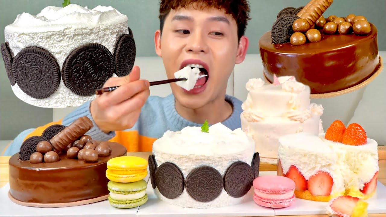 ASMR 생크림 가득 오레오 딸기 케이크 몰티져스 오레오 초콜릿 케이크 먹방~!! Strawberry Cake Oreo Cake Chocolate Cake MuKbang~!!