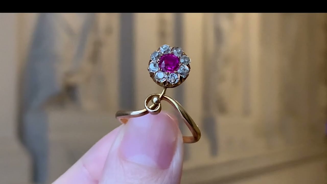 非加熱ルビー オーストリア アールヌーヴォー 花 リング 指輪