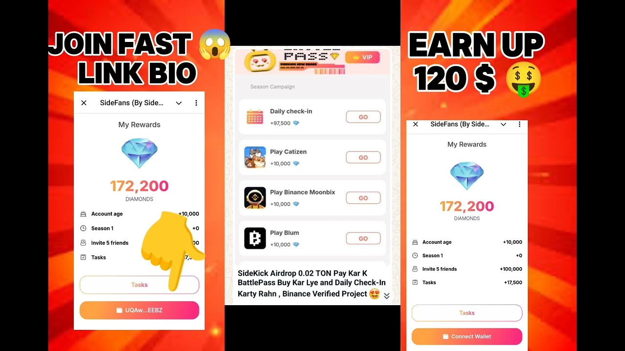 SideFans(By Side Kick) Airdrop verified 😱|| Profit claim 120$ join fast