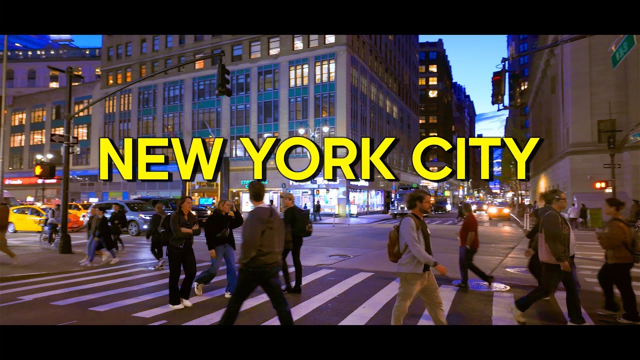 4K NEW YORK Night Walk   Midtown MANHATTAN Tour NYC