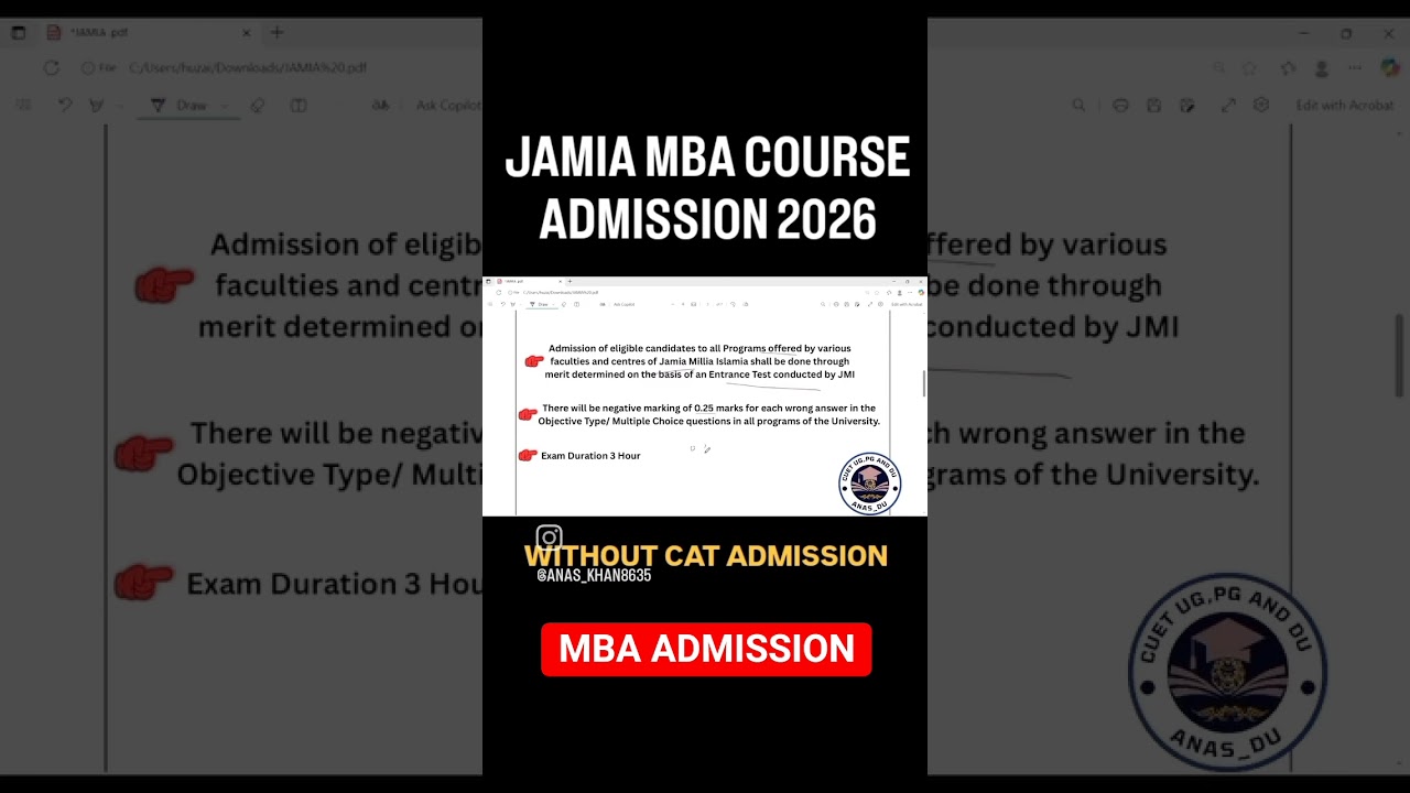 Jamia MBA Admission Without CAT Exam 2026   