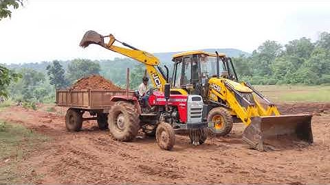 JCB Backhoe Machine Making Drain and Loading mud in Tractor - JCB And Tractor Video