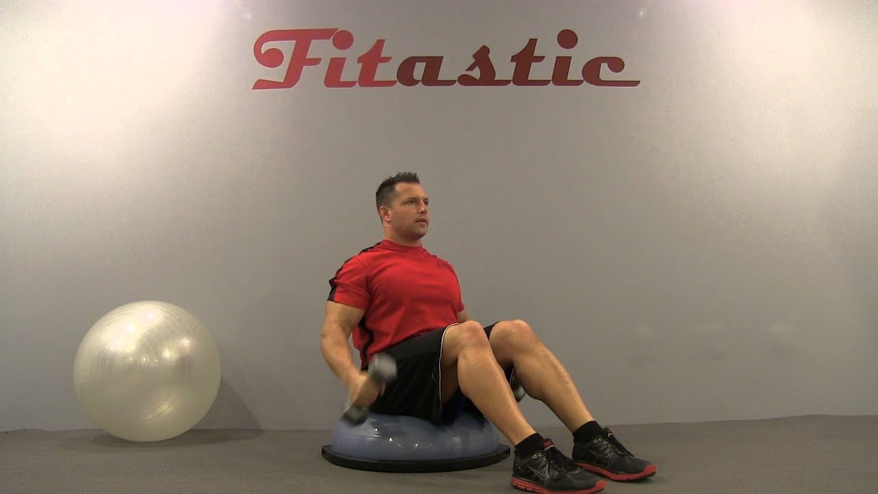 Bosu Ball Seated Dumbbell Bicep Curl to Side Lateral Raise YouTube