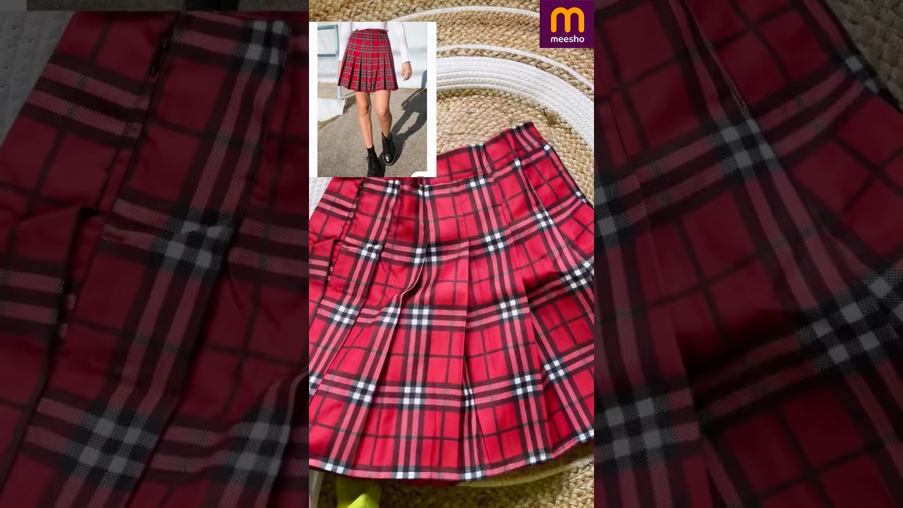 Meesho Pleated High Waisted Check Mini Skirt 