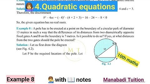 10th class math |Chapter 4|🙋‍♀️ Quadratic equations| 💁‍♂️Example 8|CBSE|NCERT|with notes|