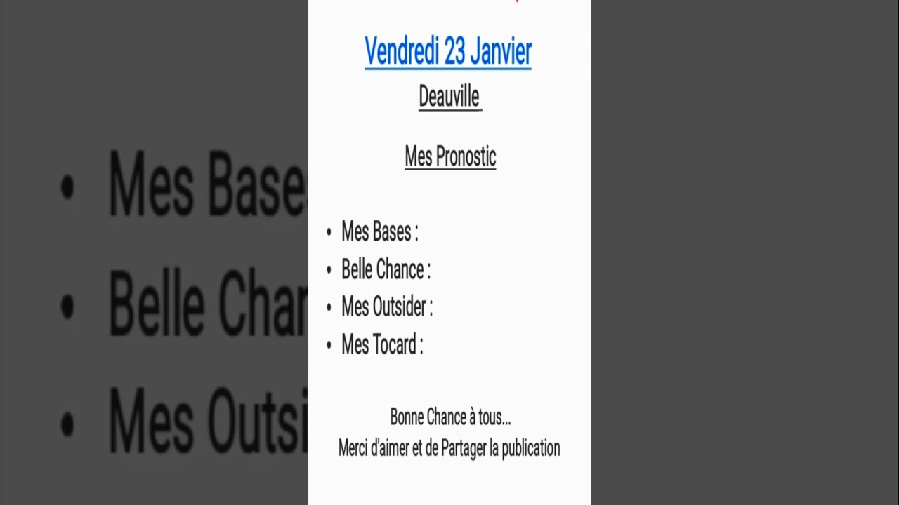 SPÉCIAL PRONOSTIC PMU – QUINTÉ+ DU JOUR📍Vendredi 23 Janvier à Deauville