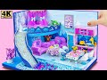 DIY Miniature Frozen Cardboard House With Swimming Pool, Kitchen, Bedroom, Living Room for Pet #232