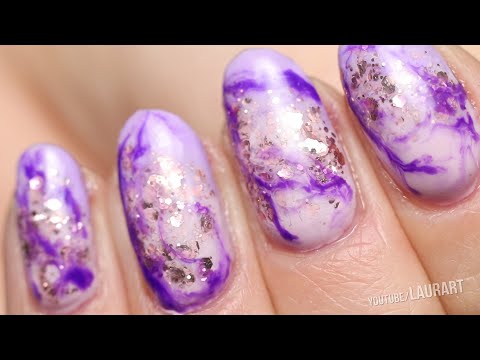 Dress your nails to impress with this marbled amethyst nail art with gold  flakes! - Lucy's Stash