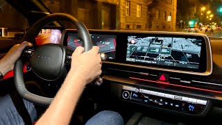 HYUNDAI IONIQ 6 2024 - night DRIVE in the city (cool AMBIENT lights \& SCREENS)