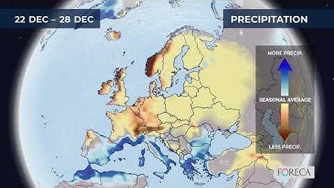 Monthly precipitation forecast for Europe 18/12/2025