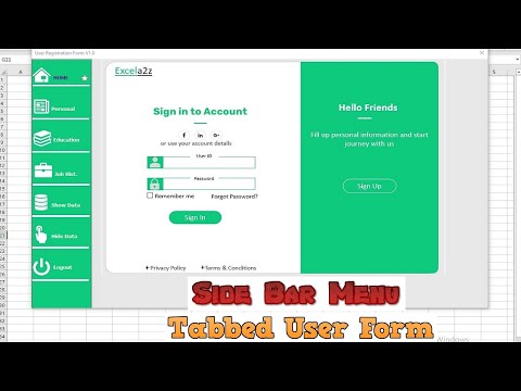 Sidebar Menu & Tabbed User Login/Registration Forms in Excel || Data Entry App with Multiple Section