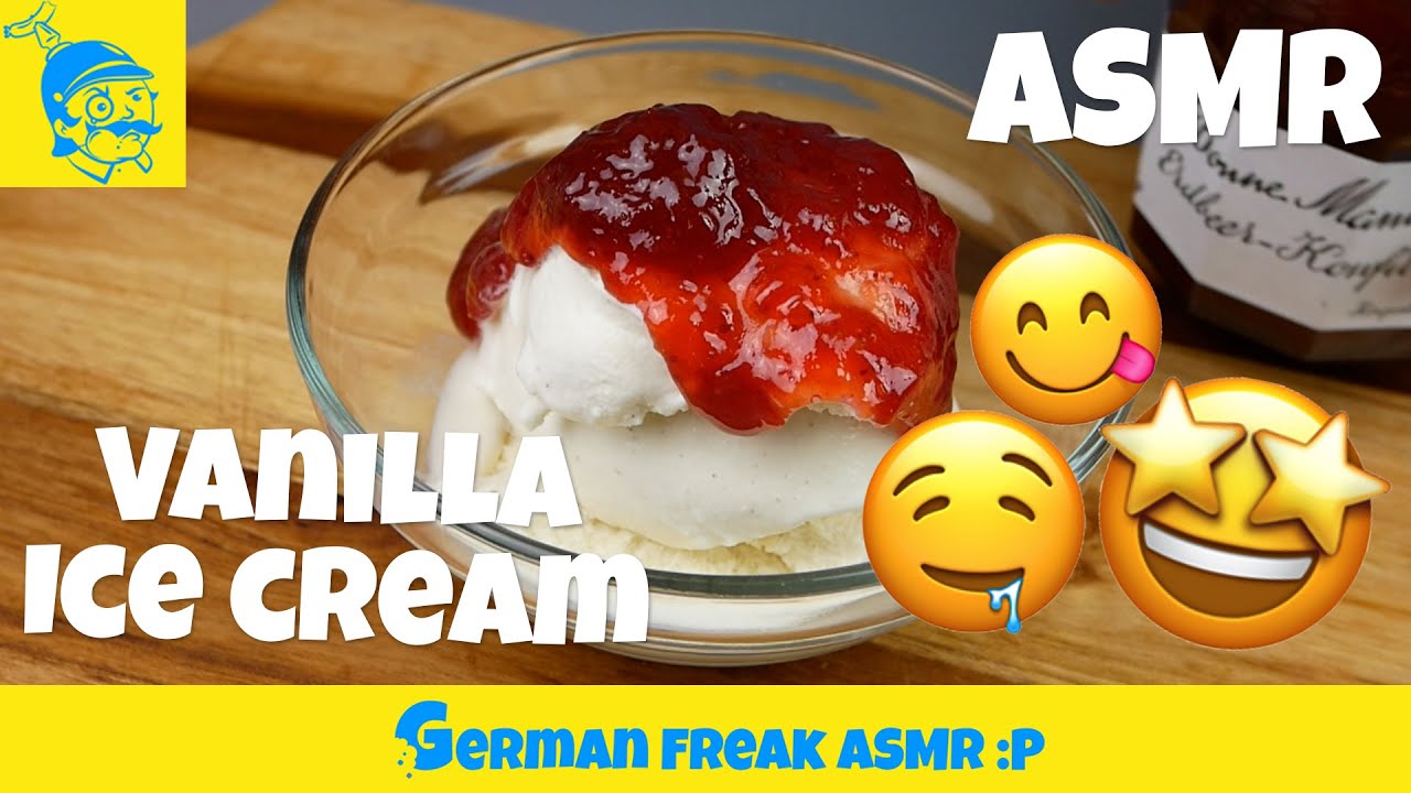 ASMR eating no talking: Vanilla ice cream w/ strawberry jam!🍨 (바닐라 아이스크림)
