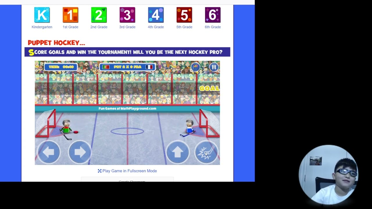 Aadit plays Puppet Hockey on MathPlayground