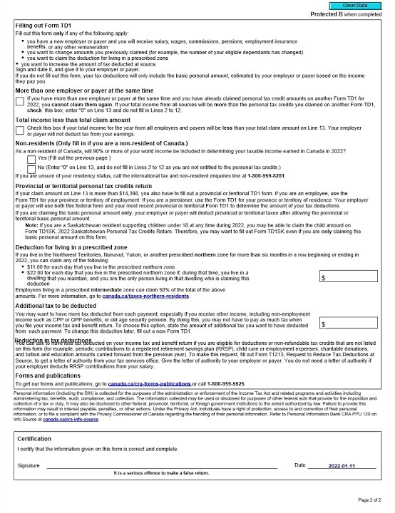 2022 Alberta Personal Tax Credits Return TD1 YouTube